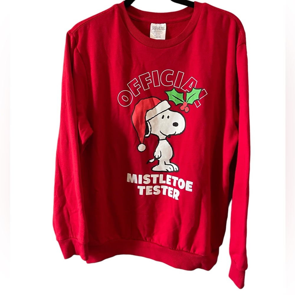 PEANUTS Snoopy Mistletoe Sweatshirt Christmas Pullover Fleece mens Sz Lg #BZ